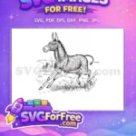 Free Running Donkey Outline Free Expressive Black White Wild Animal Clip Art Free SVG - Instant Download