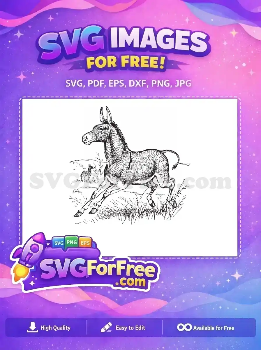 Free Running Donkey Outline Free Expressive Black White Wild Animal Clip Art Free SVG
