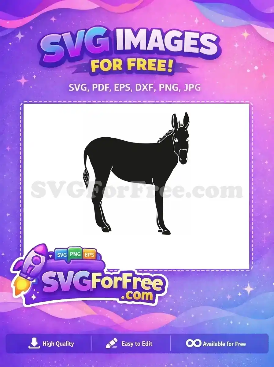 Free Black White Outline Donkey Free Cute Standing Animal Farm Life Free SVG