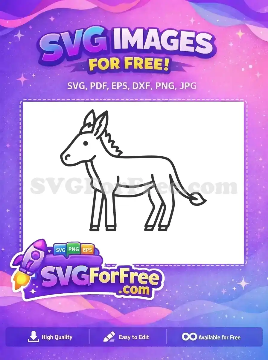 Free Detailed Black Outline Free Cute Standing Shrek Donkey Character Free SVG