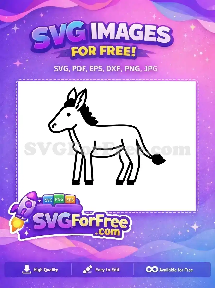 Free Black Outline Free Cute Farm Animal Donkey Outline Free SVG