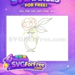 Free Orange Doodle Flower Free Green Vase Leaves Wreath Decoration Free SVG - Instant Download