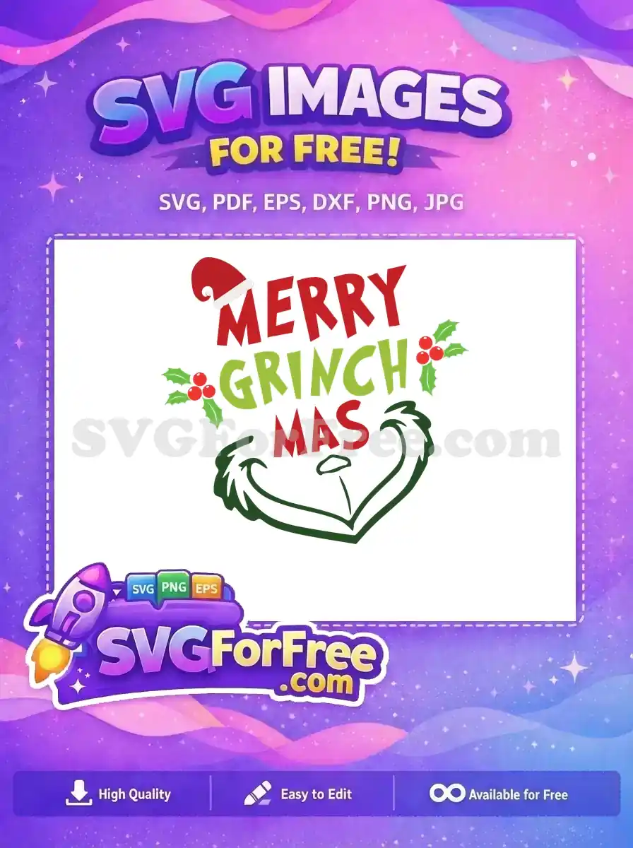 Free Smiling Grinch Outline Free Holly Berries Merry Grinchmas Dr Seuss Free SVG
