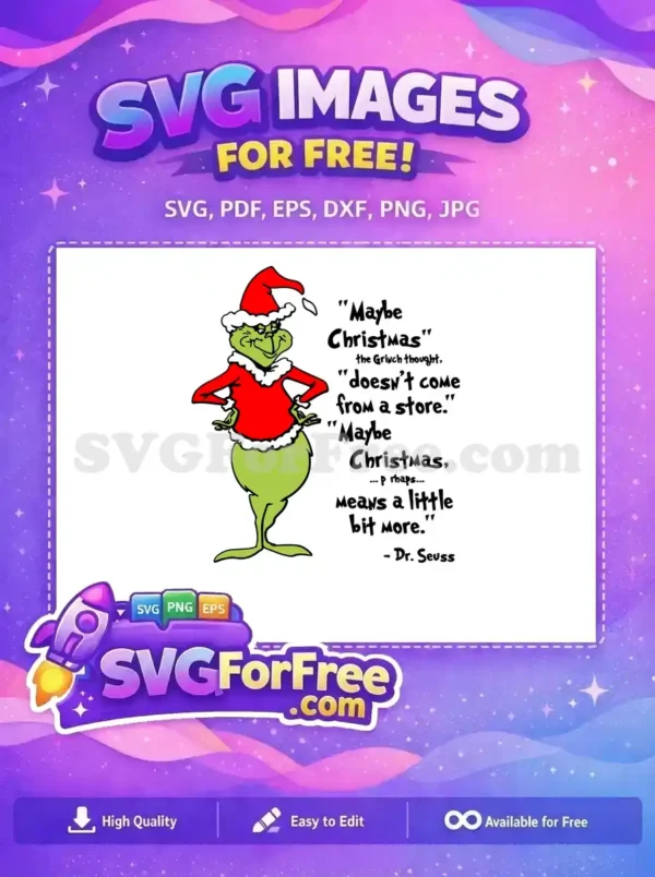 Free Smirking Grinch Red Santa Suit Free Christmas Holiday Dr Seuss Free SVG