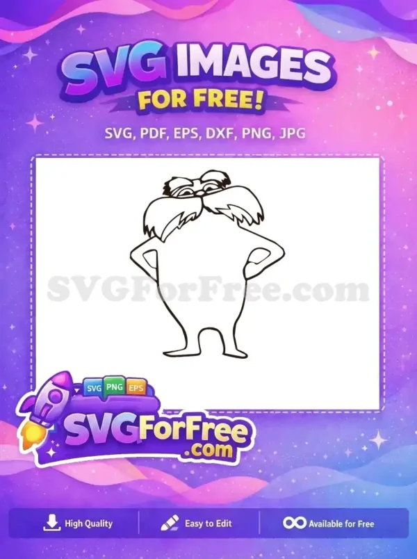 Free Lorax Hands on Hips Free Black Outline Dr Seuss Free SVG