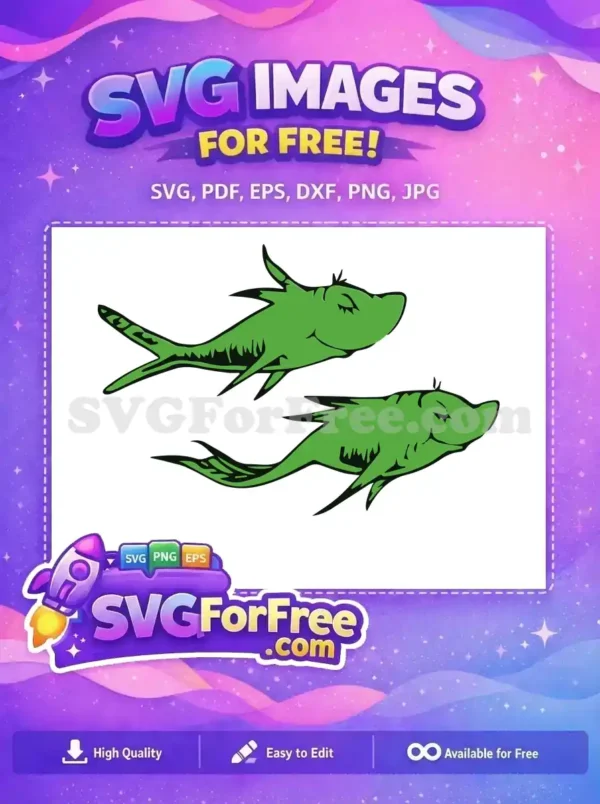 Free Whimsical Green Fish Free Peaceful Swimming Dr Seuss Free SVG