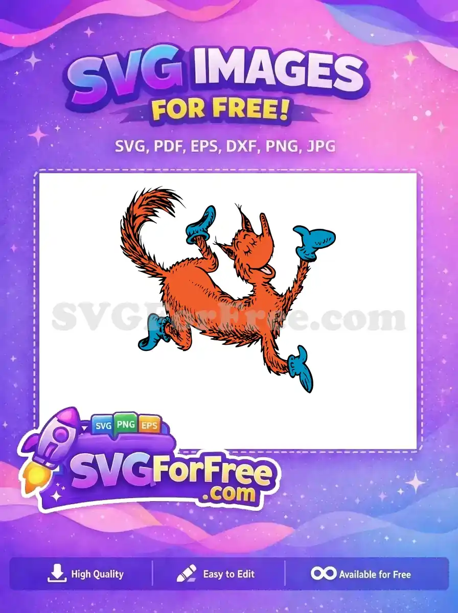 Free Orange Fox joyful expression Free Blue Socks leaping character Dr Seuss Free SVG