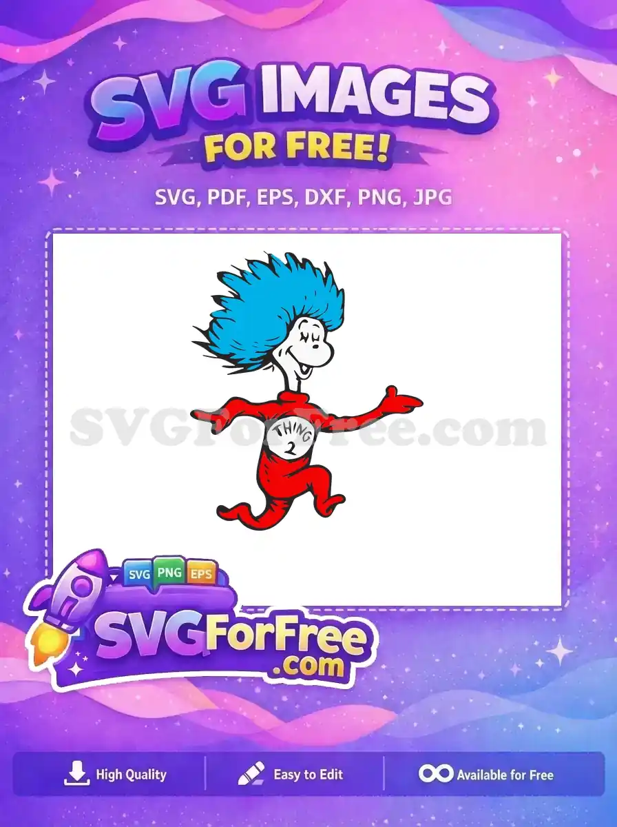 Free Blue Hair Free Red Suit Dr Seuss Thing 2 Free SVG