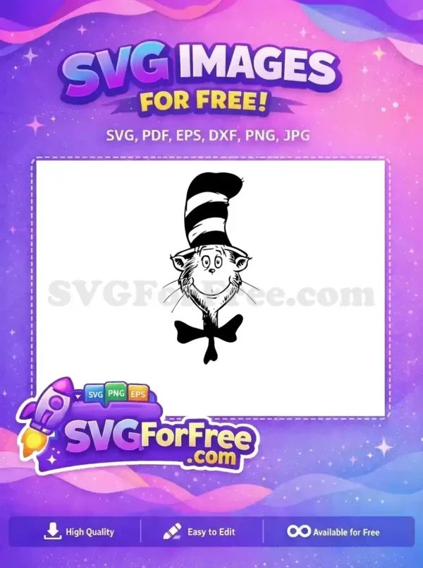 Free Playful Smiling Cat Free Iconic Striped Hat Bowtie Dr Seuss Free SVG