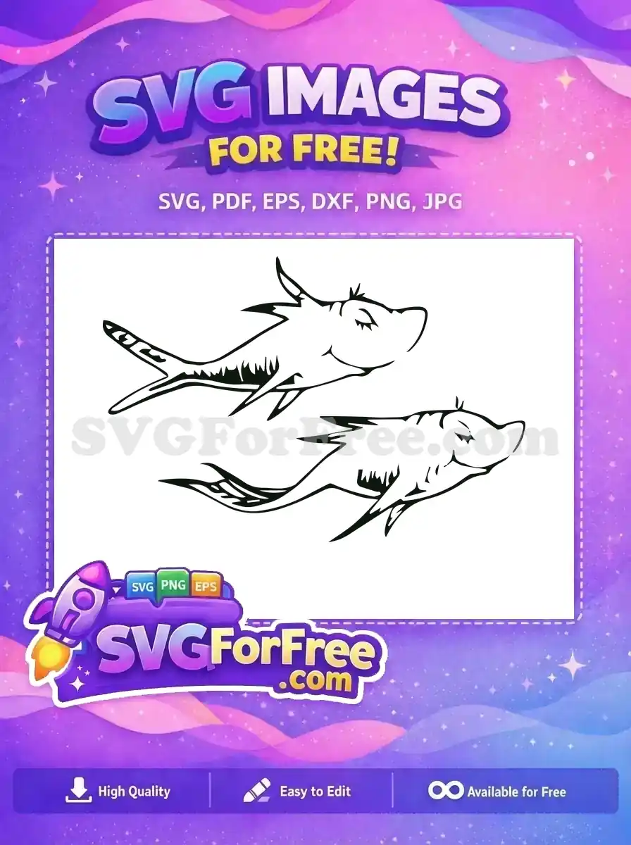 Free Happy Whimsical Fish Free Dr Seuss Outline Free SVG