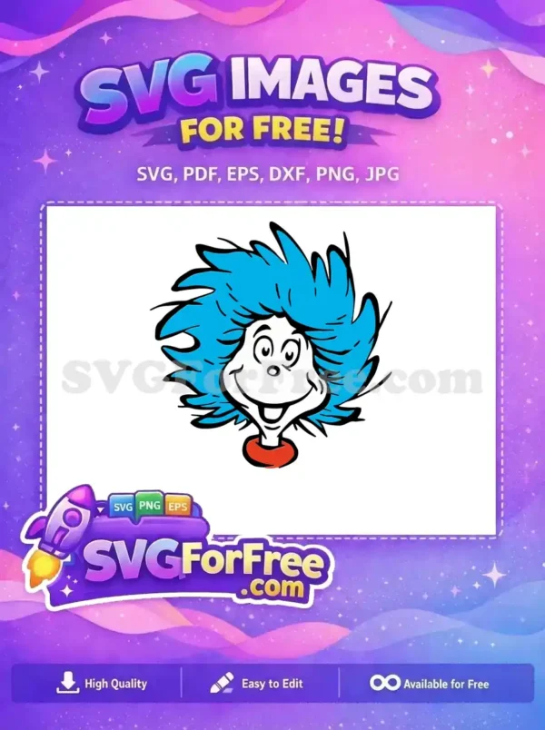 Free Blue Hair Free Happy Smile Seuss Thing 1 Free SVG