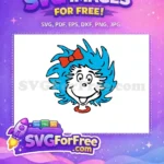 Free Happy Blue Hair Free Cute Red Bow Dr Seuss Free SVG - Instant Download