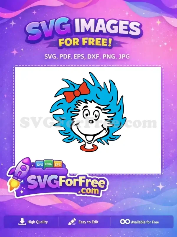Free Happy Blue Hair Free Cute Red Bow Dr Seuss Free SVG