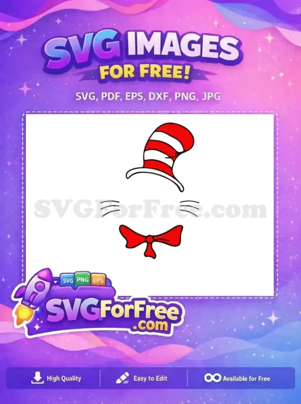 Free Red Hat Free Whiskers Bow Cat Seuss Free SVG