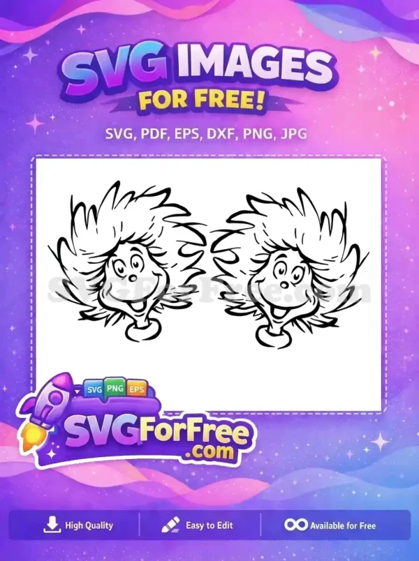 Free Thing 1 Free Wild Hair Smile Dr Seuss Free SVG