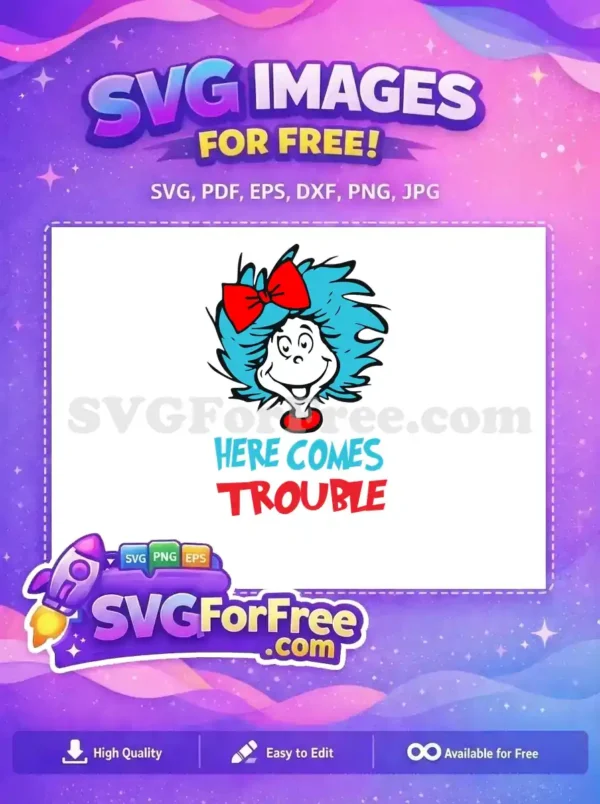 Free Thing 1 Free Trouble Smile Dr Seuss Free SVG