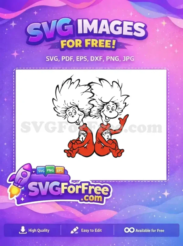Free Iconic Thing 1 Thing 2 Free Red Jumpsuits Dr Seuss Free SVG