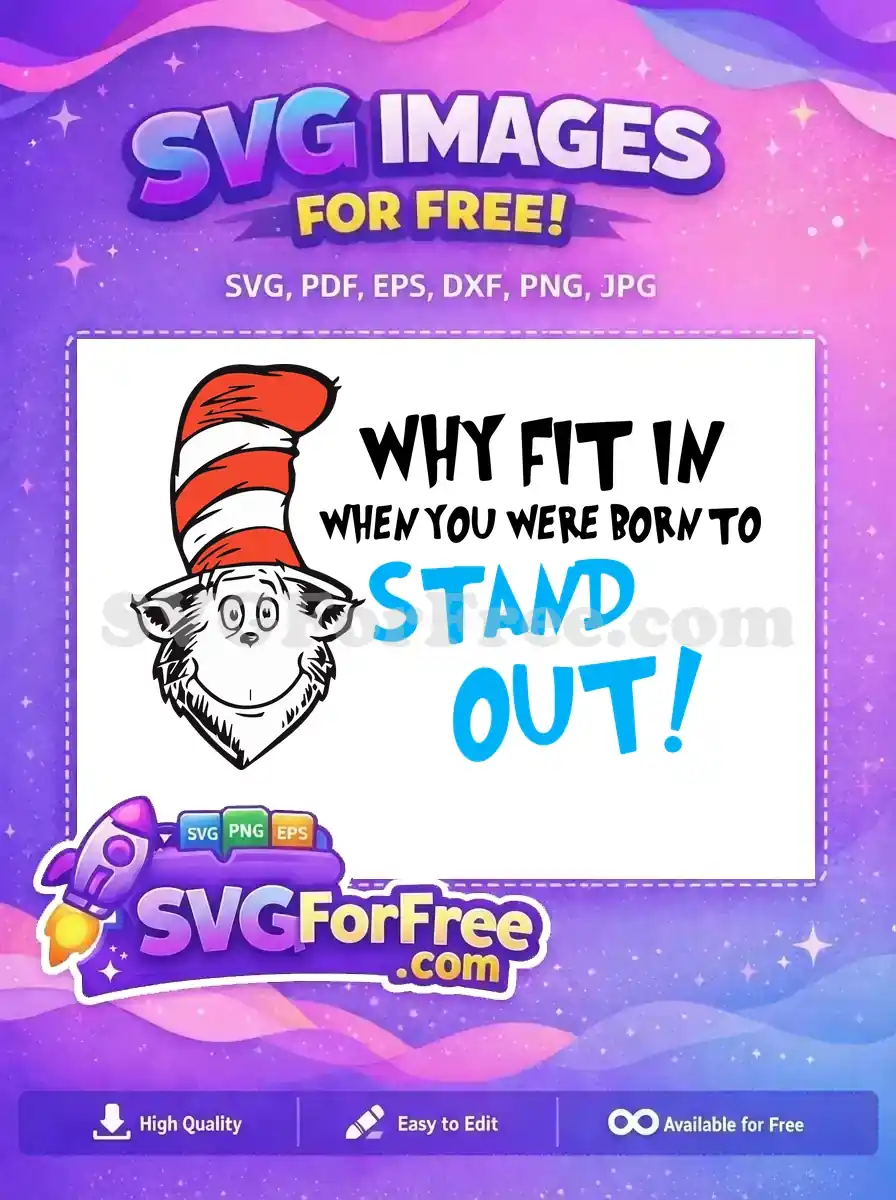 Free Cat Hat Free Blue Standout Dr Seuss Free SVG