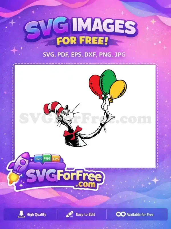 Free Smiling Cat Free Colorful Balloons Dr Seuss Free SVG