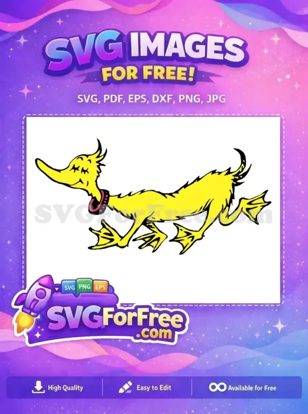 Free Cheerful Yellow Bird Free Spiky Feathers Pink Collar Dr Seuss Free SVG