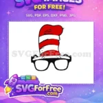 Free Red Striped Hat Free Black Rimmed Glasses Dr Seuss Cat Free SVG - Instant Download