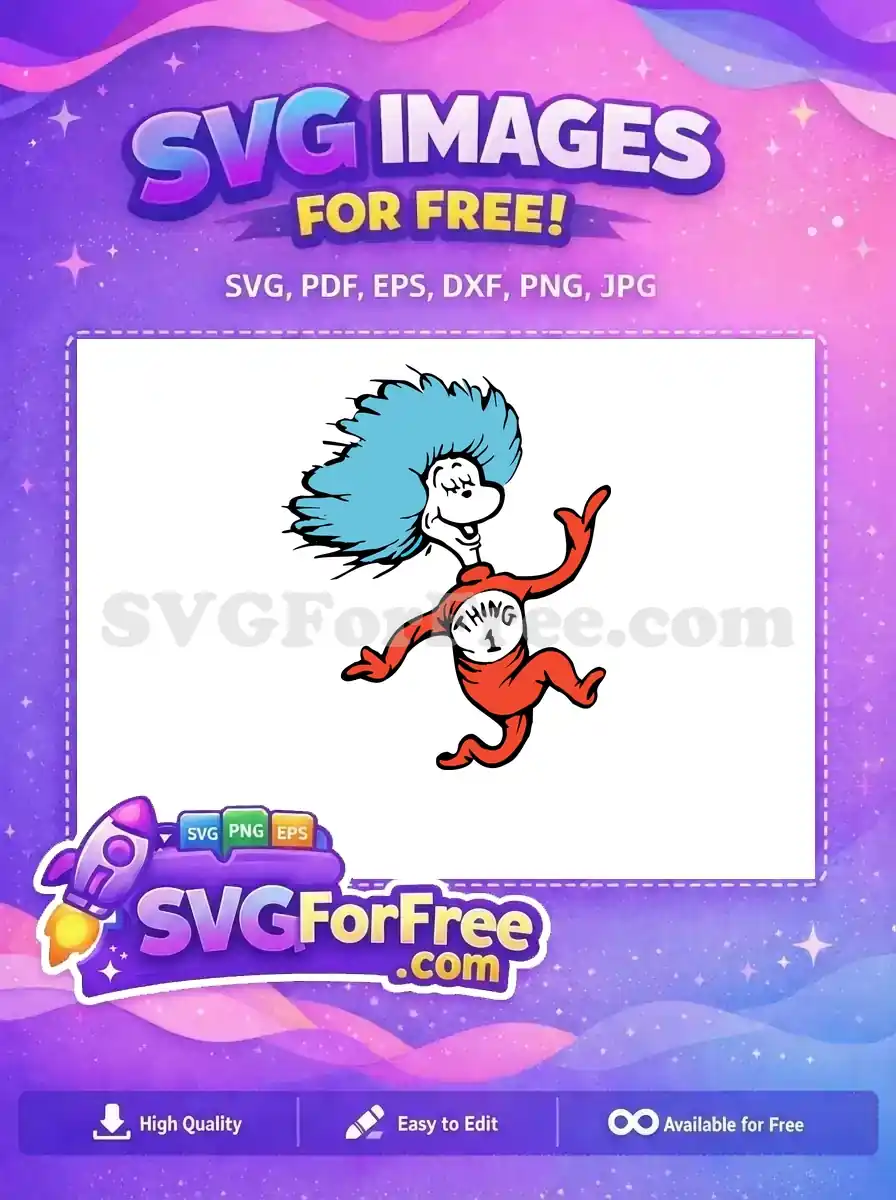 Free Thing 1 Free happy blue Dr Seuss Free SVG