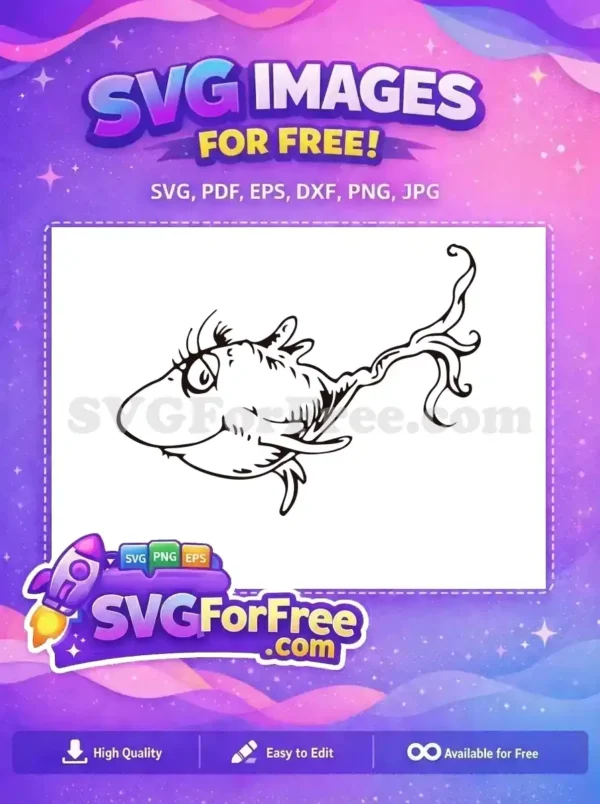 Free Whimsical Fish Free Smiling Black White Dr Seuss Free SVG