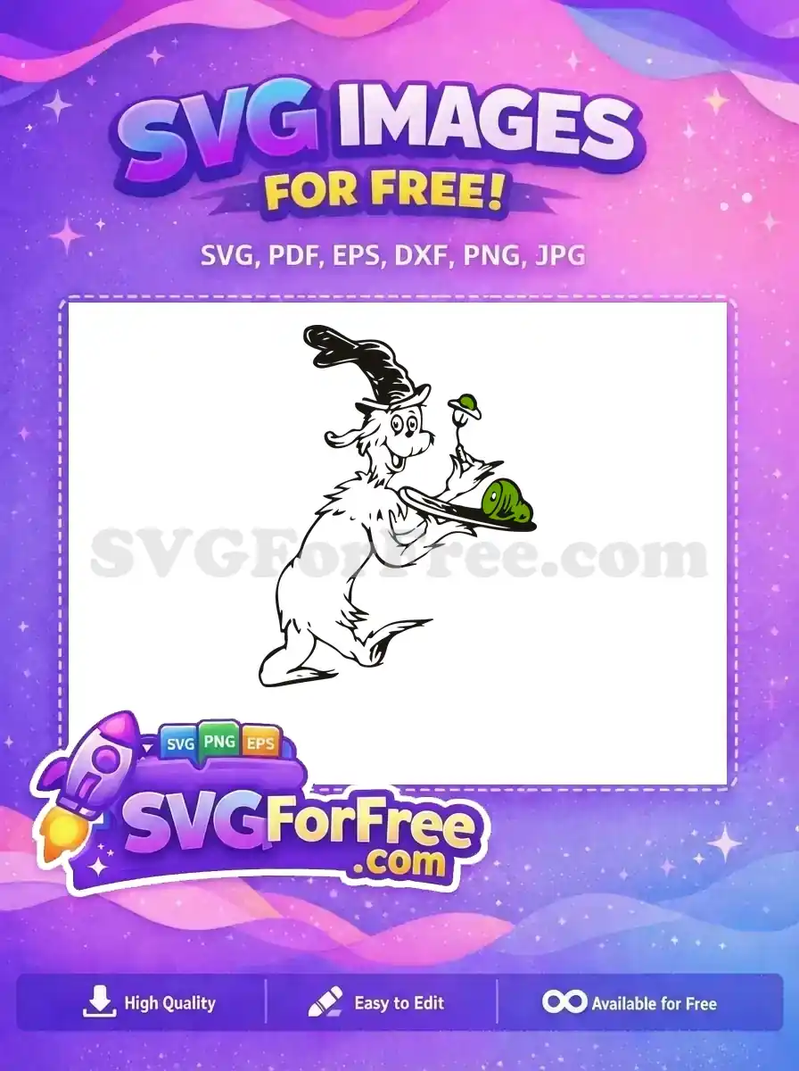 Free Smiling Sam-I-Am Black Hat Free Green Ham Plate Dr Seuss Free SVG