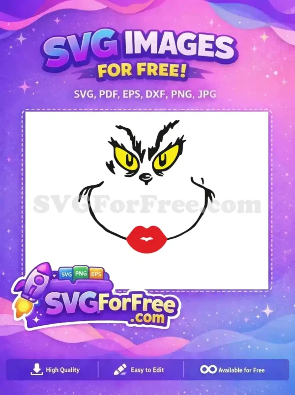 Free Grumpy Yellow Eyes Free Red Lips Grinch Free SVG
