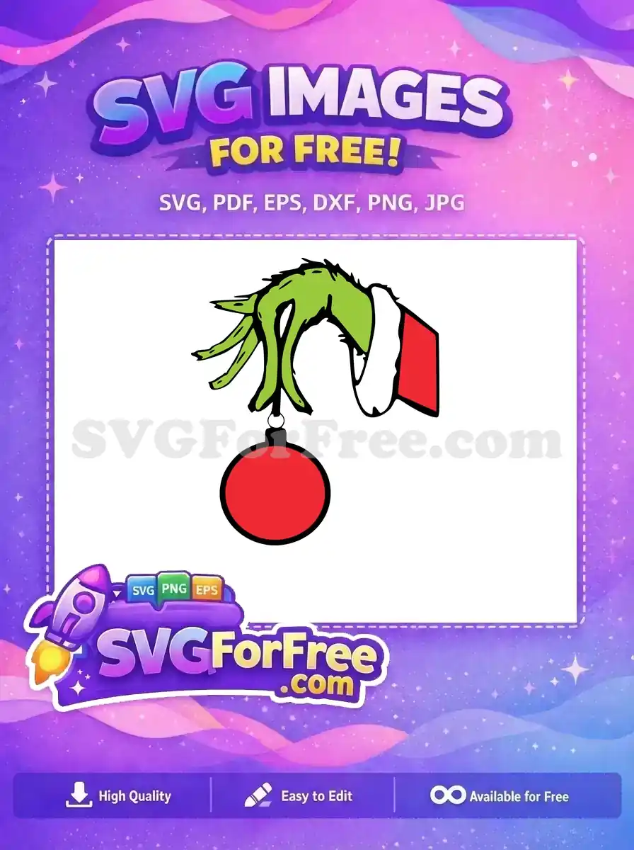 Free Grinch Green Hand Free Red Ornament Dr Seuss Christmas Free SVG 4