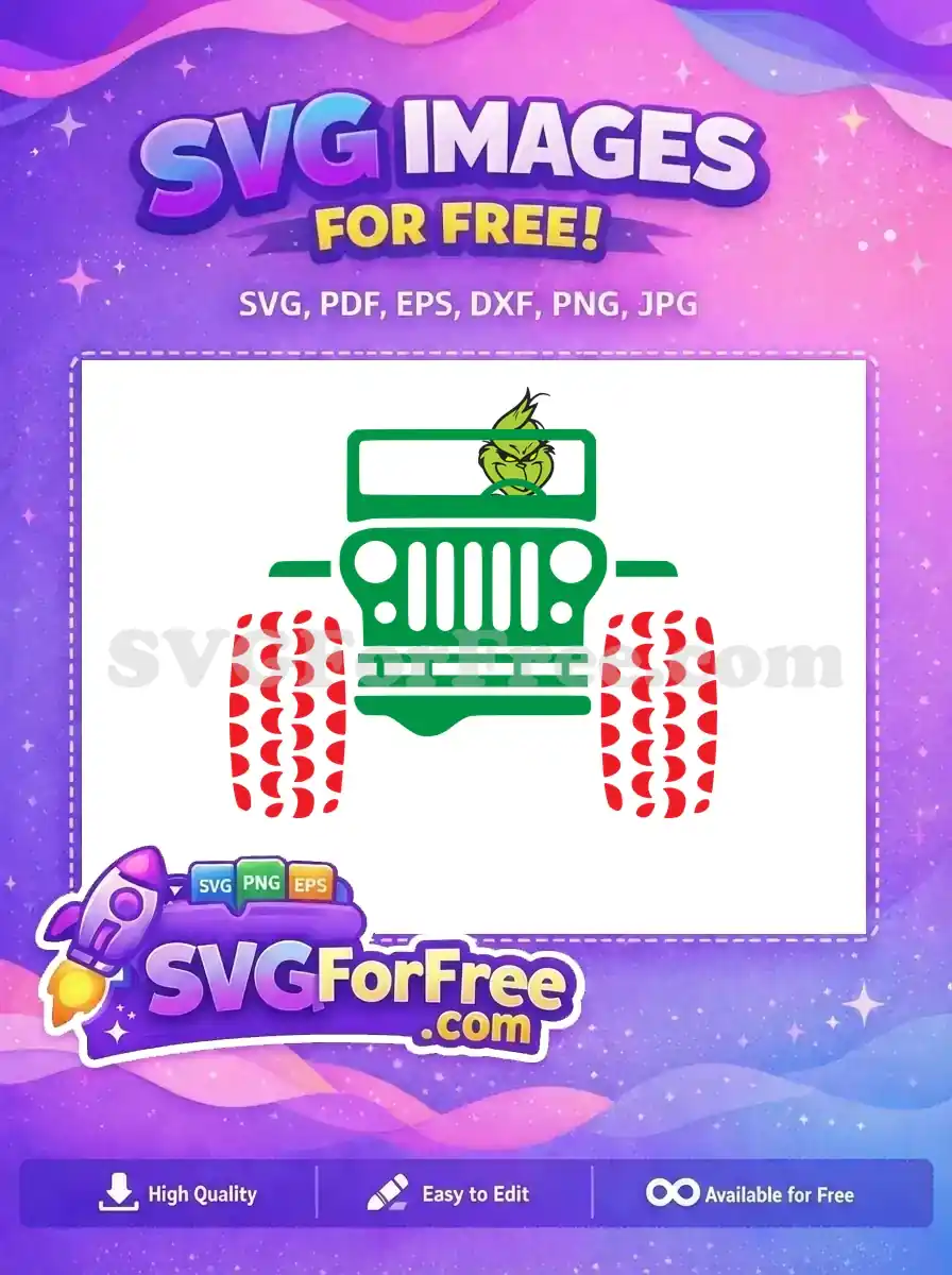 Free Grumpy Grinch Green Jeep Free Red Patterned Tires Dr Seuss Free SVG