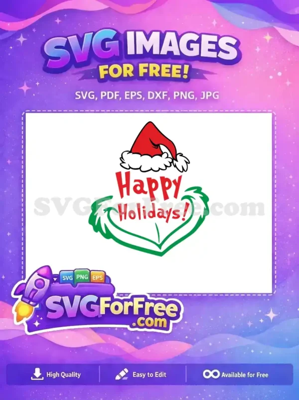 Free Red Santa Free Grinch Swirls Happy Holidays Free SVG