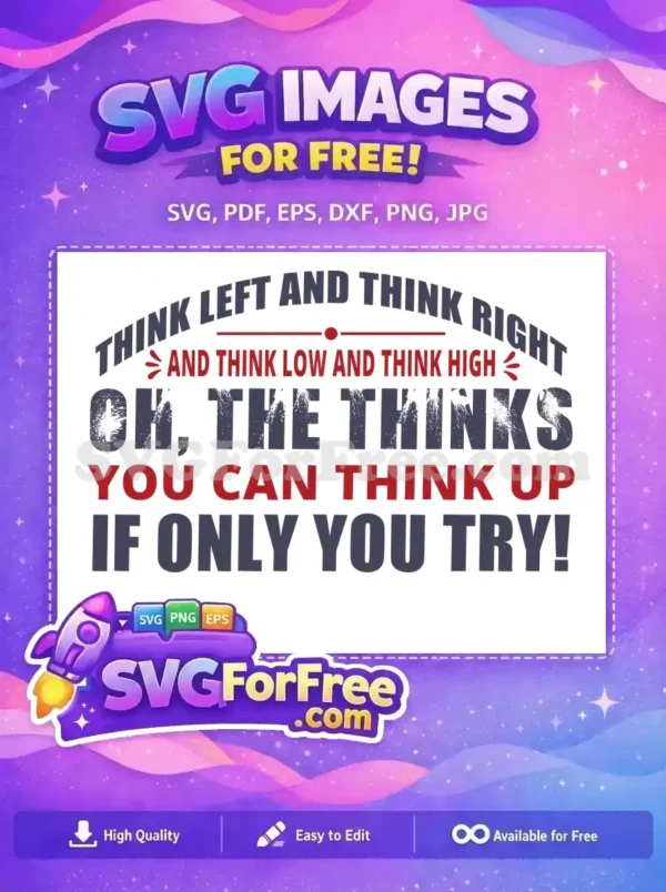 Free Inspirational Red Blue Free Motivational Think Quote Dr Seuss Quotes Free SVG