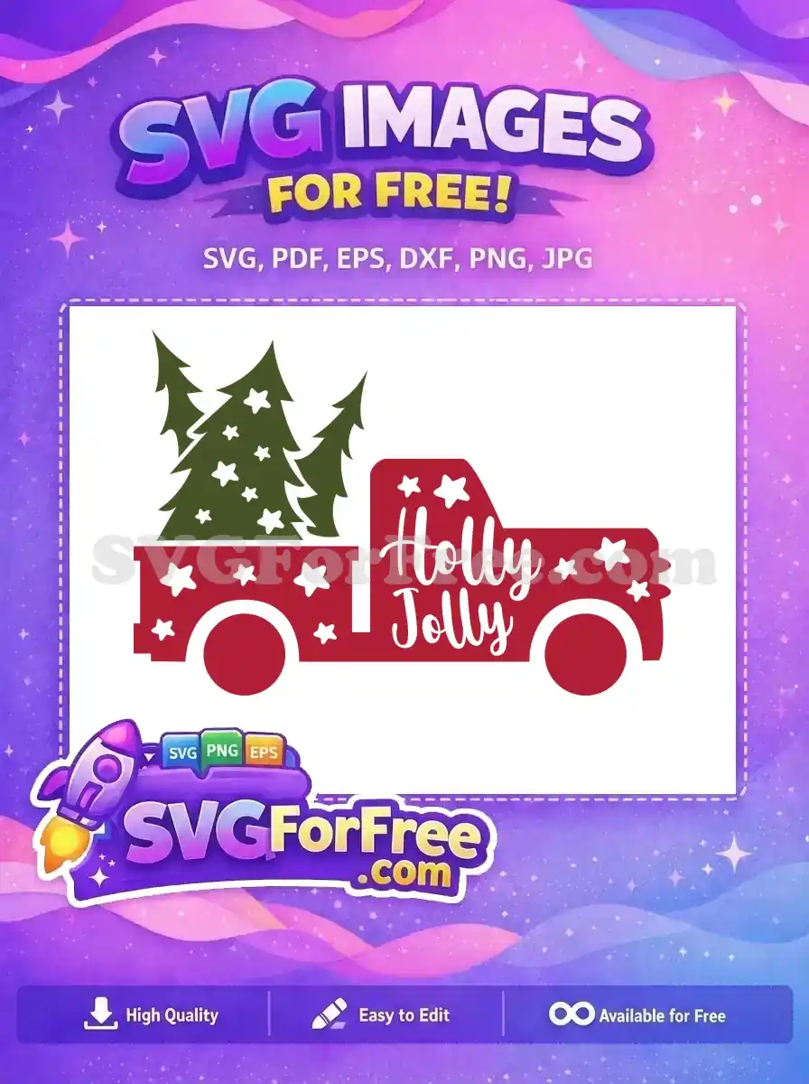 Free Red Truck Free Green Trees Holly Jolly Dr Seuss Style Free SVG