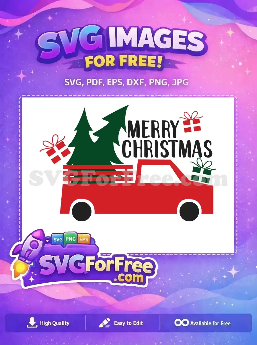 Free Red Truck Free Christmas Tree Merry Christmas Free SVG 1