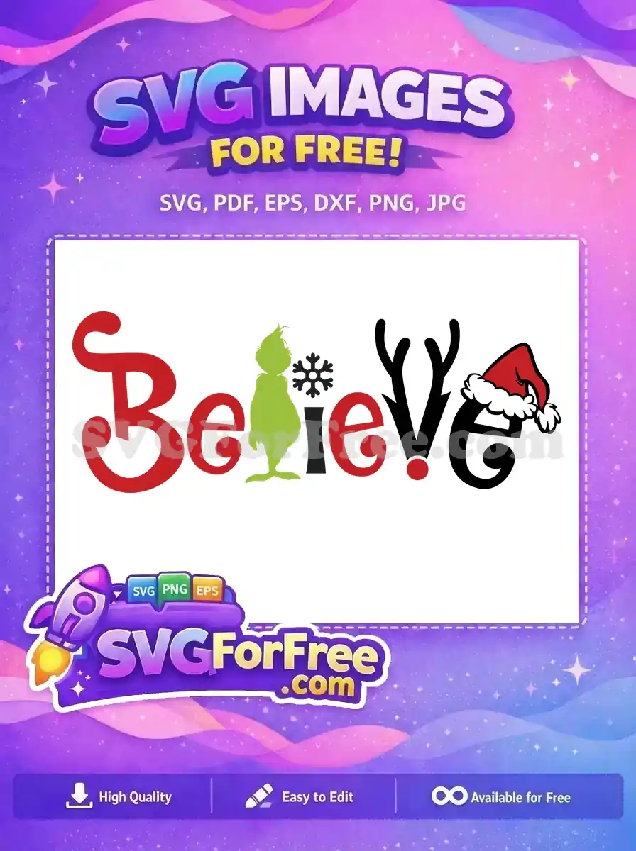 Free Grinch Snowflake Free Reindeer Antlers Santa Hat Dr Seuss Believe Free SVG