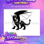 Free Fierce Roaring Black Free Winged Silhouette Dragon Free SVG - Instant Download
