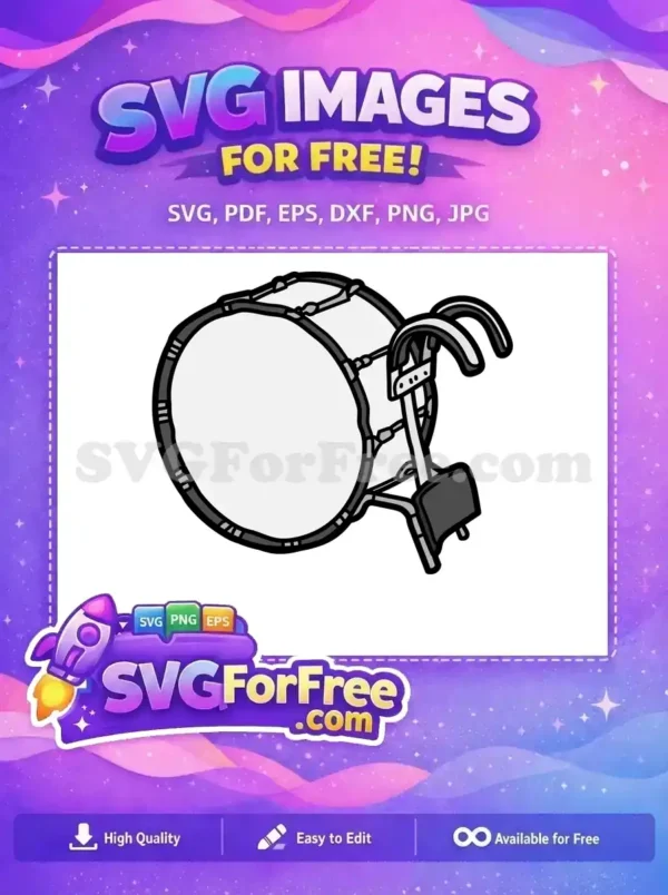 Free classic gray bass drum Free marching band percussion Free SVG