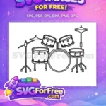 Free black outline drum set Free musical percussion band music Free SVG - Instant Download