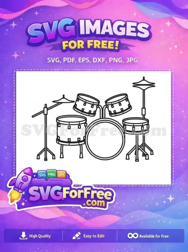 Free black outline drum set Free musical percussion band music Free SVG