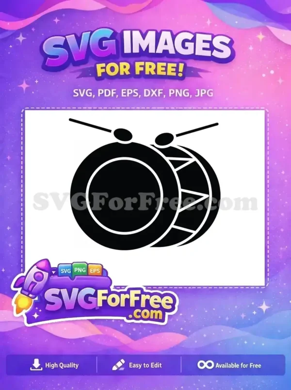 Free Round Black Drum Free Striking Drumsticks Percussion Instrument Free SVG