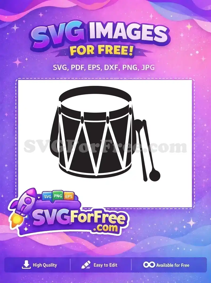 Free classic black musical drum Free simple drumsticks percussion Free SVG