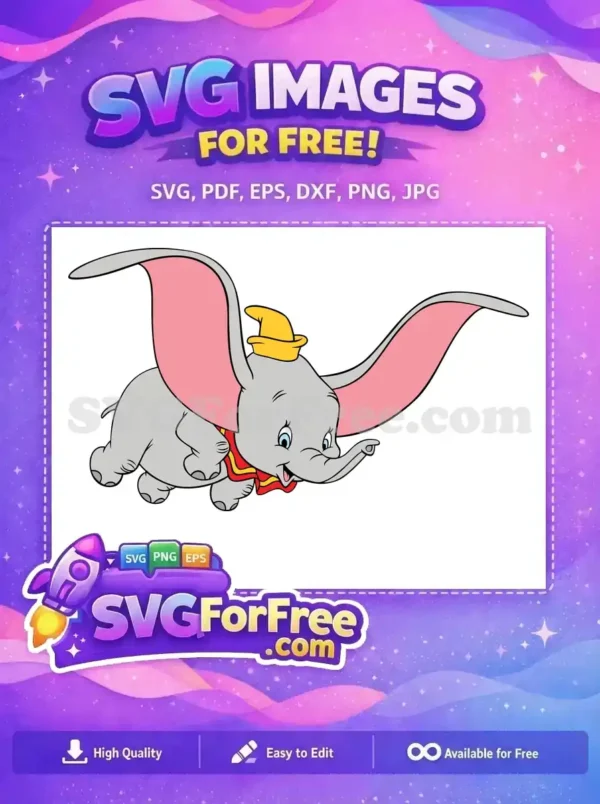 Free Flying Dumbo Free Yellow Hat Red Collar Dumbo Disney Free SVG