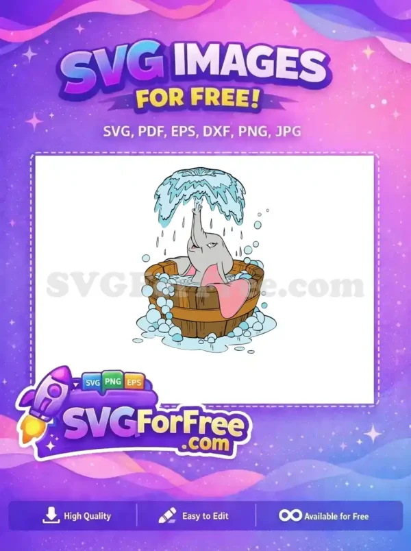 Free Dumbo playful bath Free pink eared elephant Dumbo Disney Free SVG