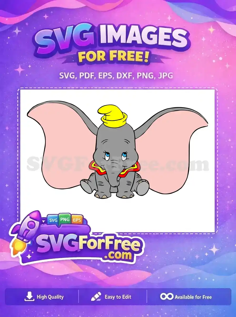 Free Cute Dumbo Free Yellow Hat Dumbo Disney Free SVG 2