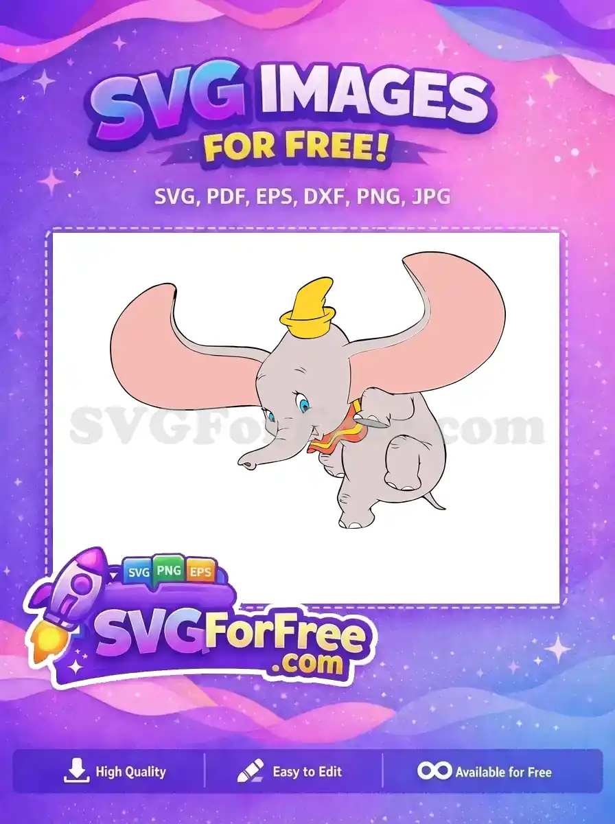 Free Cute Dumbo Free Yellow Hat Dumbo Disney Free SVG 3