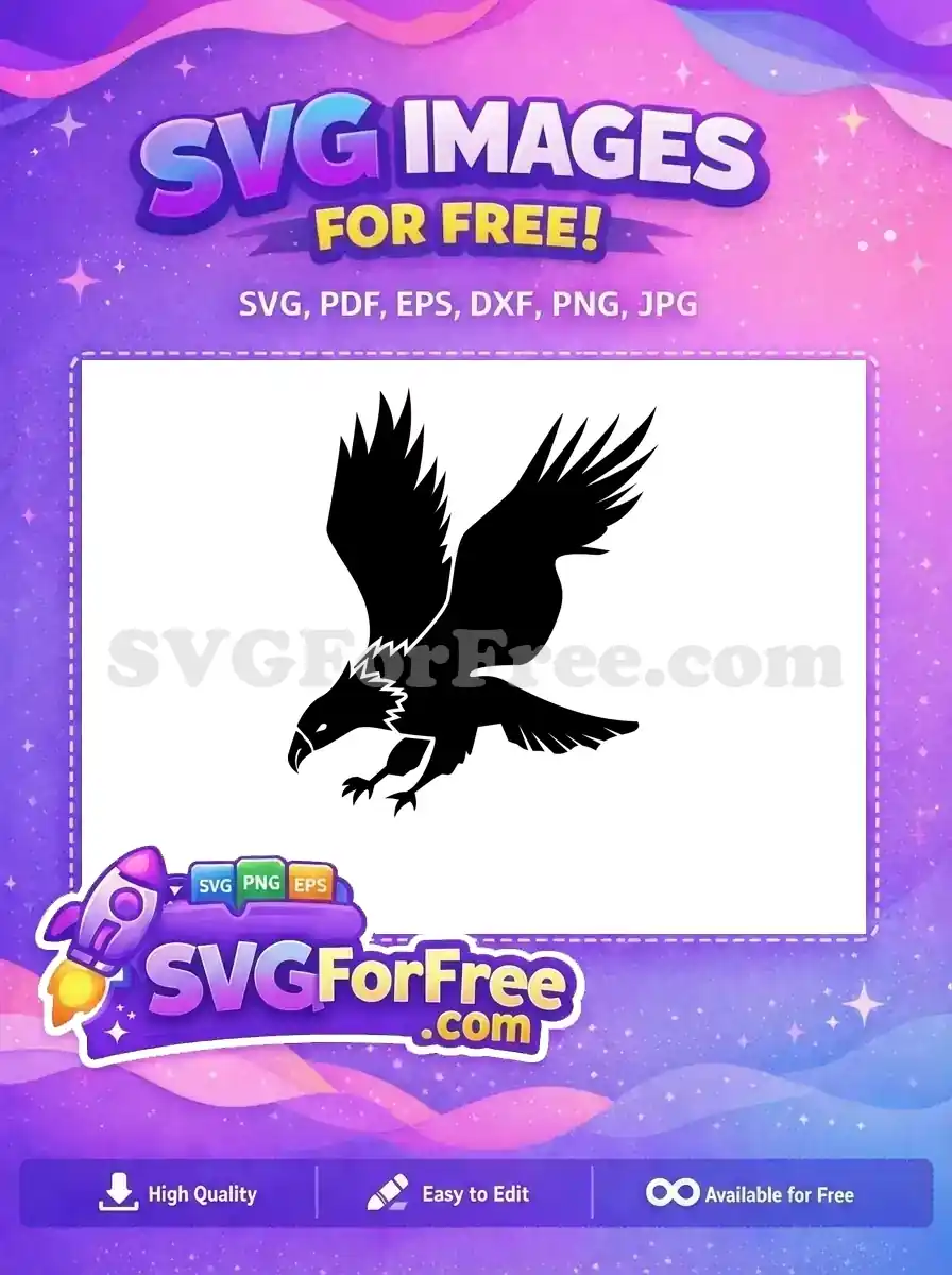 Free Majestic Black Eagle Free Fierce Wings Spread Hunting Pose Free SVG