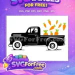 Free Black Vintage Truck Free Happy Bunny Carrots Easter Harvest Free SVG - Instant Download