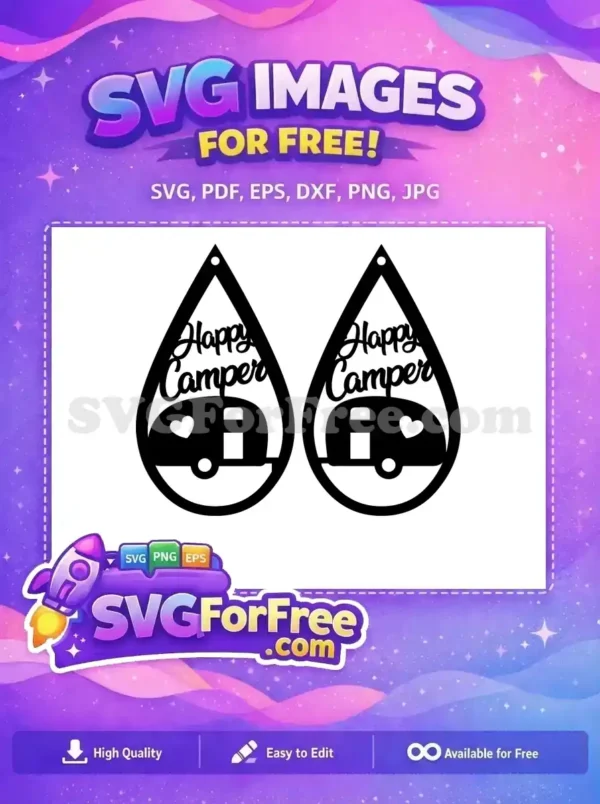 Free Black Happy Camper Free Heart Trailer Dangle Earring Free SVG