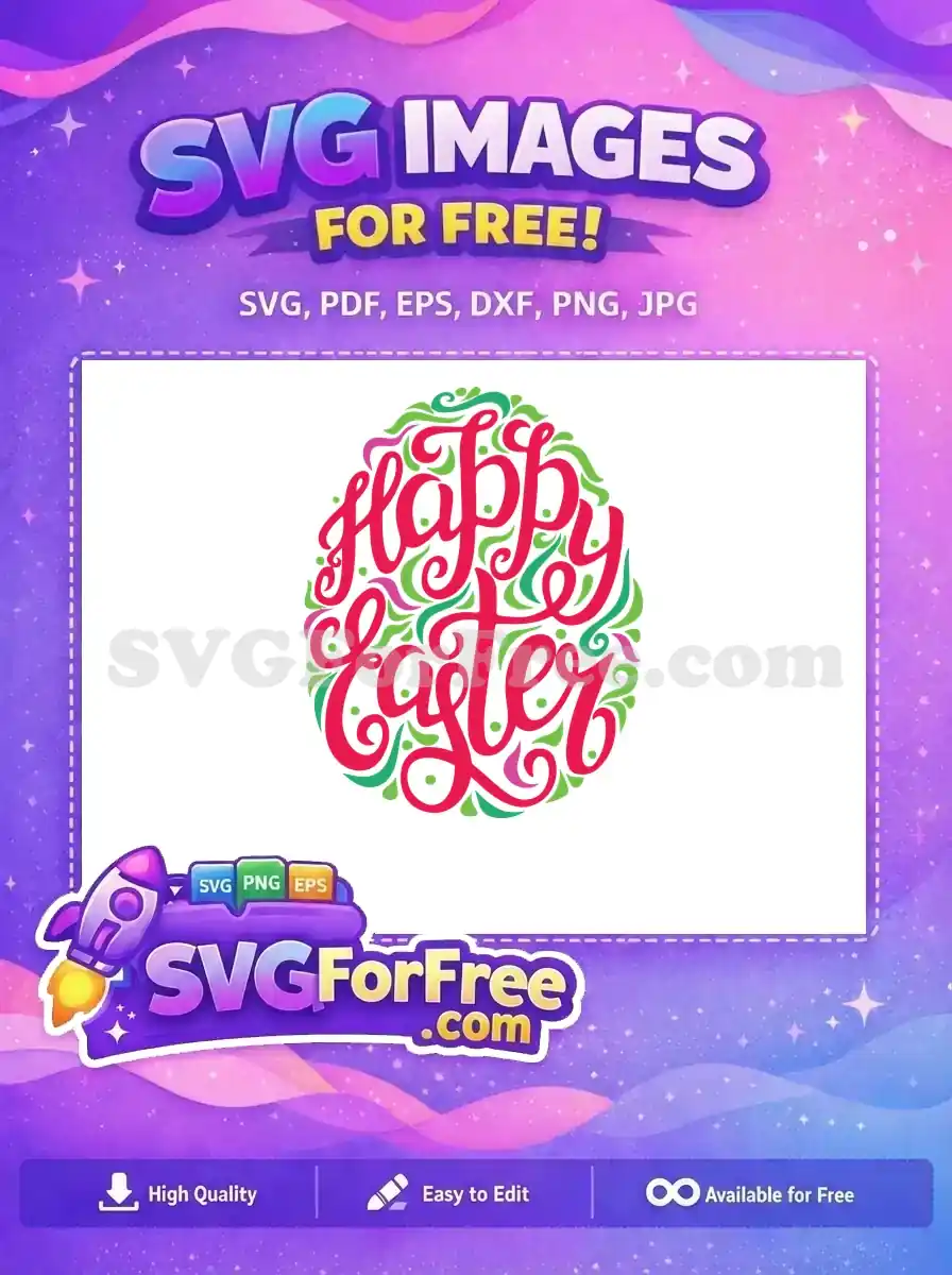 Free Pink Happy Easter script Free green purple swirls Easter egg earring Free SVG